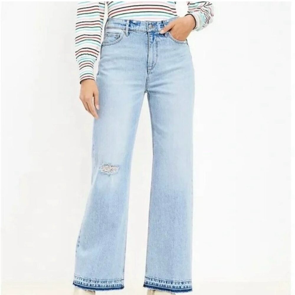 LOFT Distressed Light Blue Wide Leg Jeans